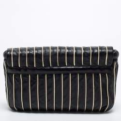 Pre Owned Dolce & Gabbana Black/Gold Striped Leather Large Miss Lexington Flap Clutch