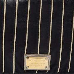 Pre Owned Dolce & Gabbana Black/Gold Striped Leather Large Miss Lexington Flap Clutch