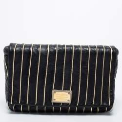 Pre Owned Dolce & Gabbana Black/Gold Striped Leather Large Miss Lexington Flap Clutch