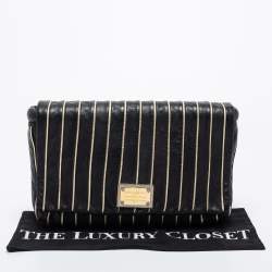 Pre Owned Dolce & Gabbana Black/Gold Striped Leather Large Miss Lexington Flap Clutch