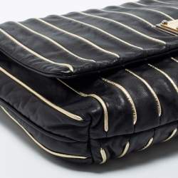 Pre Owned Dolce & Gabbana Black/Gold Striped Leather Large Miss Lexington Flap Clutch