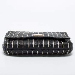 Pre Owned Dolce & Gabbana Black/Gold Striped Leather Large Miss Lexington Flap Clutch