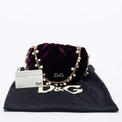 Pre Owned D&G Burgundy Velvet Drawstring Pearl Chain Shoulder Bag