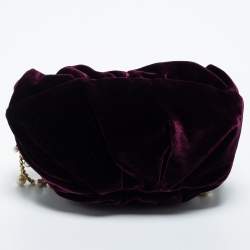 Pre Owned D&G Burgundy Velvet Drawstring Pearl Chain Shoulder Bag