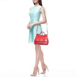 Pre Owned Dolce & Gabbana Red Lizard Embossed Leather Medium Miss Sicily Top Handle Bag