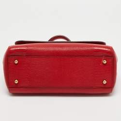 Pre Owned Dolce & Gabbana Red Lizard Embossed Leather Medium Miss Sicily Top Handle Bag