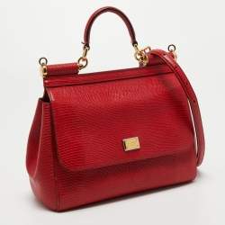 Pre Owned Dolce & Gabbana Red Lizard Embossed Leather Medium Miss Sicily Top Handle Bag