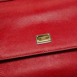Pre Owned Dolce & Gabbana Red Lizard Embossed Leather Medium Miss Sicily Top Handle Bag