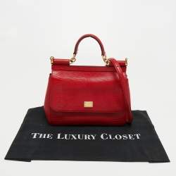 Pre Owned Dolce & Gabbana Red Lizard Embossed Leather Medium Miss Sicily Top Handle Bag