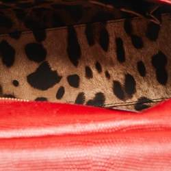 Pre Owned Dolce & Gabbana Red Lizard Embossed Leather Medium Miss Sicily Top Handle Bag