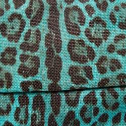 Pre Owned Dolce & Gabbana Blue/Brown Leopard Print Raffia Large Miss Sicily Top Handle Bag