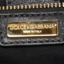 Pre Owned Dolce & Gabbana Blue/Brown Leopard Print Raffia Large Miss Sicily Top Handle Bag