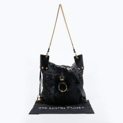 Pre Owned Dolce & Gabbana  Black/Grey Embossed Leather and Fur Tote