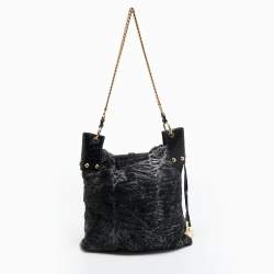 Pre Owned Dolce & Gabbana  Black/Grey Embossed Leather and Fur Tote