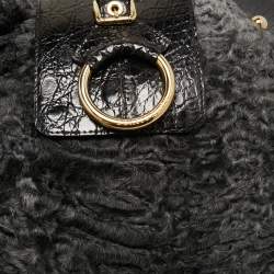 Pre Owned Dolce & Gabbana  Black/Grey Embossed Leather and Fur Tote