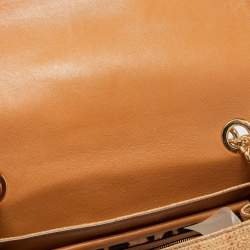 Pre Owned Dolce & Gabbana Beige Raffia and Python Leather Miss Dolce Top Handle Bag