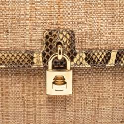 Pre Owned Dolce & Gabbana Beige Raffia and Python Leather Miss Dolce Top Handle Bag