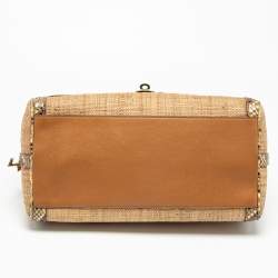 Pre Owned Dolce & Gabbana Beige Raffia and Python Leather Miss Dolce Top Handle Bag