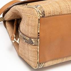 Pre Owned Dolce & Gabbana Beige Raffia and Python Leather Miss Dolce Top Handle Bag