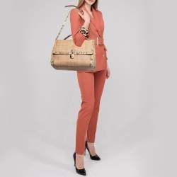 Pre Owned Dolce & Gabbana Beige Raffia and Python Leather Miss Dolce Top Handle Bag