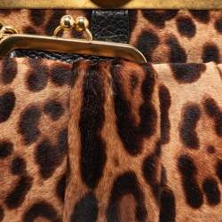 Pre Owned Dolce & Gabbana Black/Brown Leopard Print Calfhair and Leather Frame Satchel