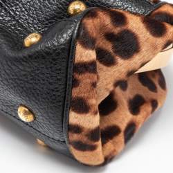 Pre Owned Dolce & Gabbana Black/Brown Leopard Print Calfhair and Leather Frame Satchel