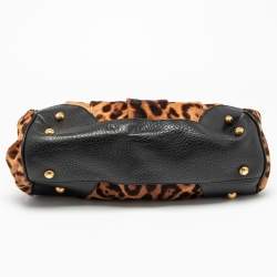 Pre Owned Dolce & Gabbana Black/Brown Leopard Print Calfhair and Leather Frame Satchel