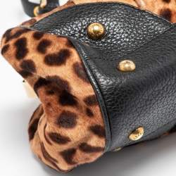 Pre Owned Dolce & Gabbana Black/Brown Leopard Print Calfhair and Leather Frame Satchel