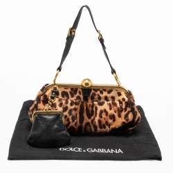 Pre Owned Dolce & Gabbana Black/Brown Leopard Print Calfhair and Leather Frame Satchel