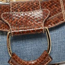 Pre Owned Dolce & Gabbana Brown/Blue Denim and Snakeskin D Ring Flap Shoulder Bag
