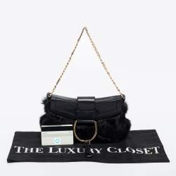 Pre Owned Dolce & Gabbana Black Mink Fur and Leather D Ring Flap Pochette Bag