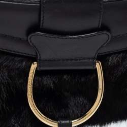 Pre Owned Dolce & Gabbana Black Mink Fur and Leather D Ring Flap Pochette Bag
