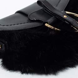 Pre Owned Dolce & Gabbana Black Mink Fur and Leather D Ring Flap Pochette Bag