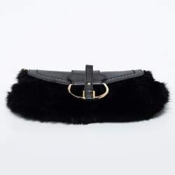 Pre Owned Dolce & Gabbana Black Mink Fur and Leather D Ring Flap Pochette Bag