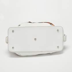 Pre Owned Dolce & Gabbana White/Brown Leopard Print Calfhair and Leather Tassel Bowler Bag