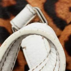 Pre Owned Dolce & Gabbana White/Brown Leopard Print Calfhair and Leather Tassel Bowler Bag