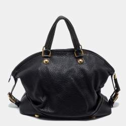 Pre Owned Dolce & Gabbana Black Grained Leather Zip Satchel