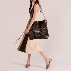 Pre Owned Dolce and Gabbana Brown Leather and Mink Fur D Ring Studded Shoulder Bag