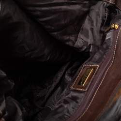 Pre Owned Dolce and Gabbana Brown Leather and Mink Fur D Ring Studded Shoulder Bag