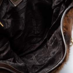 Pre Owned Dolce and Gabbana Brown Leather and Mink Fur D Ring Studded Shoulder Bag