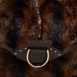 Pre Owned Dolce and Gabbana Brown Leather and Mink Fur D Ring Studded Shoulder Bag