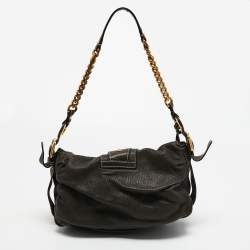 Pre Owned Dolce & Gabbana Dark Grey Leather D Ring Flap Hobo
