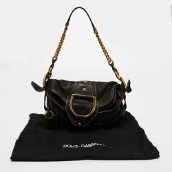 Pre Owned Dolce & Gabbana Dark Grey Leather D Ring Flap Hobo