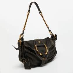 Pre Owned Dolce & Gabbana Dark Grey Leather D Ring Flap Hobo