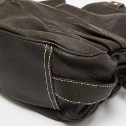 Pre Owned Dolce & Gabbana Dark Grey Leather D Ring Flap Hobo