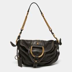 Pre Owned Dolce & Gabbana Dark Grey Leather D Ring Flap Hobo