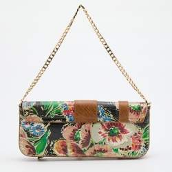 Pre Owned Dolce & Gabbana Multicolor Printed Leather Flap Baguette