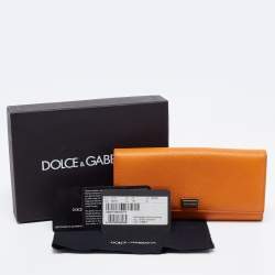 Pre Owned Dolce & Gabbana Orange Leather Flap Continental Wallet