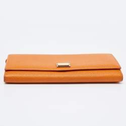 Pre Owned Dolce & Gabbana Orange Leather Flap Continental Wallet