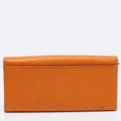 Pre Owned Dolce & Gabbana Orange Leather Flap Continental Wallet